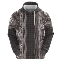 Hawaiian Art Flower Tribal with Lei Zip Hoodie Palaka Pattern Grayscale - Polynesian Pride