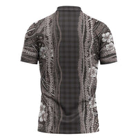 Hawaiian Art Flower Tribal with Lei Zipper Polo Shirt Palaka Pattern Grayscale - Polynesian Pride