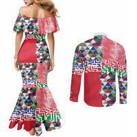 Hawaiian Floral Kakau Tropical Leaves-Sporty Style Couples Matching Mermaid Dress and Long Sleeve Button Shirt