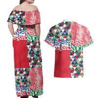 Hawaiian Floral Kakau Tropical Leaves-Sporty Style Couples Matching Off Shoulder Maxi Dress and Hawaiian Shirt