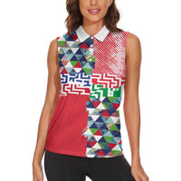 Hawaiian Floral Kakau Tropical Leaves-Sporty Style Women Sleeveless Polo Shirt