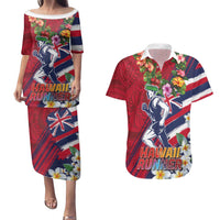 Hawaii Runner-Kakau Art with Lei and Plumeria Couples Matching Puletasi and Hawaiian Shirt