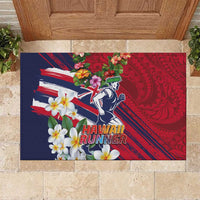 Hawaii Runner-Kakau Art with Lei and Plumeria Rubber Doormat