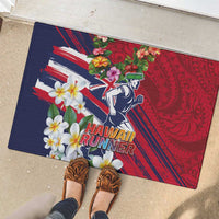 Hawaii Runner-Kakau Art with Lei and Plumeria Rubber Doormat