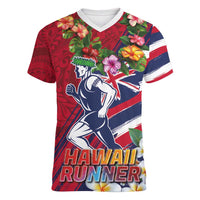 Hawaii Runner-Kakau Art with Lei and Plumeria Women V-Neck T-Shirt