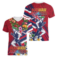 Hawaii Runner-Kakau Art with Lei and Plumeria Women V-Neck T-Shirt