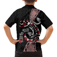 Aotearoa Toitu Te Tiriti Taniko Family Matching Off Shoulder Maxi Dress and Hawaiian Shirt Maori Taniwha Haka - Honour the Treaty LT03 - Polynesian Pride