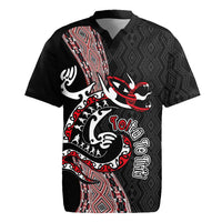 Aotearoa Toitu Te Tiriti Taniko Rugby Jersey Maori Taniwha Haka - Honour the Treaty LT03 Black - Polynesian Pride