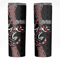 Aotearoa Toitu Te Tiriti Taniko Skinny Tumbler Maori Taniwha Haka - Honour the Treaty LT03 Black - Polynesian Pride