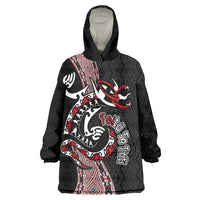 Aotearoa Toitu Te Tiriti Taniko Wearable Blanket Hoodie Maori Taniwha Haka - Honour the Treaty