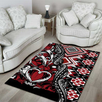 Aotearoa Maori Moko Art with Taniko Half Style Area Rug