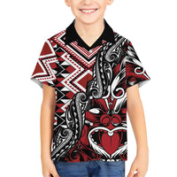 Aotearoa Maori Moko Art with Taniko Half Style Family Matching Short Sleeve Bodycon Dress and Hawaiian Shirt LT03 Son's Shirt Black - Polynesian Pride