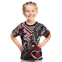 Aotearoa Maori Moko Art with Taniko Half Style Kid T Shirt LT03 Black - Polynesian Pride