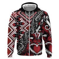 Aotearoa Maori Moko Art with Taniko Half Style Zip Hoodie LT03 Zip Hoodie Black - Polynesian Pride