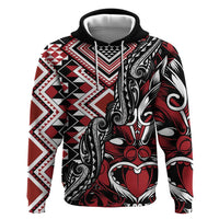 Aotearoa Maori Moko Art with Taniko Half Style Zip Hoodie LT03 Pullover Hoodie Black - Polynesian Pride