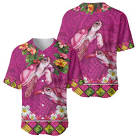 Hawaiian Lei Turtle and Plumeria Baseball Jersey Polynerian Art Tattoo-Plum Pink Color