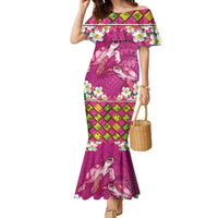Hawaiian Lei Turtle and Plumeria Family Matching Mermaid Dress and Hawaiian Shirt Polynerian Art Tattoo-Plum Pink Color