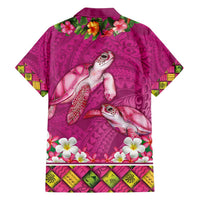 Hawaiian Lei Turtle and Plumeria Family Matching Puletasi and Hawaiian Shirt Polynerian Art Tattoo-Plum Pink Color