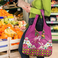 Hawaiian Lei Turtle and Plumeria Grocery Bag Polynerian Art Tattoo-Plum Pink Color