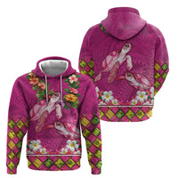 Hawaiian Lei Turtle and Plumeria Hoodie Polynerian Art Tattoo-Plum Pink Color