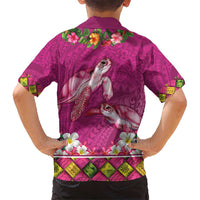 Hawaiian Lei Turtle and Plumeria Kid Hawaiian Shirt Polynerian Art Tattoo-Plum Pink Color LT03 - Polynesian Pride
