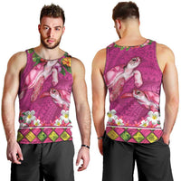 Hawaiian Lei Turtle and Plumeria Men Tank Top Polynerian Art Tattoo-Plum Pink Color