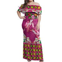 Hawaiian Lei Turtle and Plumeria Off Shoulder Maxi Dress Polynerian Art Tattoo-Plum Pink Color LT03 Women Pink - Polynesian Pride