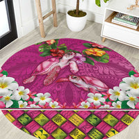Hawaiian Lei Turtle and Plumeria Round Carpet Polynerian Art Tattoo-Plum Pink Color