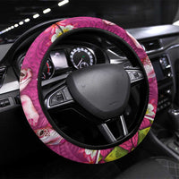 Hawaiian Lei Turtle and Plumeria Steering Wheel Cover Polynerian Art Tattoo-Plum Pink Color