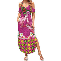 Hawaiian Lei Turtle and Plumeria Summer Maxi Dress Polynerian Art Tattoo-Plum Pink Color LT03 Women Pink - Polynesian Pride