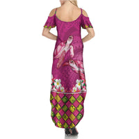 Hawaiian Lei Turtle and Plumeria Summer Maxi Dress Polynerian Art Tattoo-Plum Pink Color LT03 - Polynesian Pride