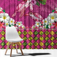 Hawaiian Lei Turtle and Plumeria Window Curtain Polynerian Art Tattoo-Plum Pink Color