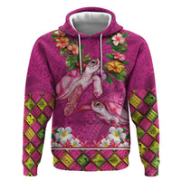 Hawaiian Lei Turtle and Plumeria Zip Hoodie Polynerian Art Tattoo-Plum Pink Color LT03 Pullover Hoodie Pink - Polynesian Pride