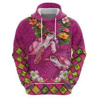 Hawaiian Lei Turtle and Plumeria Zip Hoodie Polynerian Art Tattoo-Plum Pink Color LT03 - Polynesian Pride