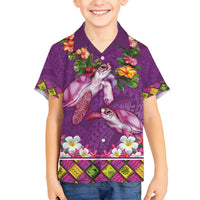 Hawaiian Lei Turtle and Plumeria Family Matching Long Sleeve Bodycon Dress and Hawaiian Shirt Polynerian Art Tattoo-Mauve Color