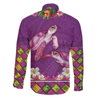 Hawaiian Lei Turtle and Plumeria Family Matching Off The Shoulder Long Sleeve Dress and Hawaiian Shirt Polynerian Art Tattoo-Mauve Color