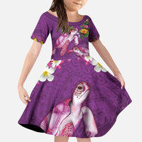 Hawaiian Lei Turtle and Plumeria Family Matching Puletasi and Hawaiian Shirt Polynerian Art Tattoo-Mauve Color LT03 Daughter's Dress Purple - Polynesian Pride