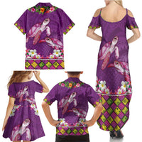 Hawaiian Lei Turtle and Plumeria Family Matching Summer Maxi Dress and Hawaiian Shirt Polynerian Art Tattoo-Mauve Color