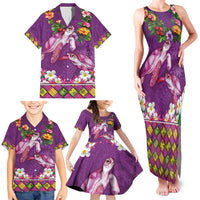 Hawaiian Lei Turtle and Plumeria Family Matching Tank Maxi Dress and Hawaiian Shirt Polynerian Art Tattoo-Mauve Color LT03 - Polynesian Pride