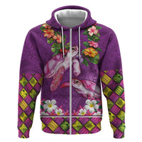 Hawaiian Lei Turtle and Plumeria Hoodie Polynerian Art Tattoo-Mauve Color