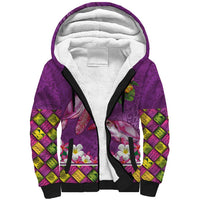 Hawaiian Lei Turtle and Plumeria Sherpa Hoodie Polynerian Art Tattoo-Mauve Color