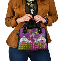 Hawaiian Lei Turtle and Plumeria Shoulder Handbag Polynerian Art Tattoo-Mauve Color