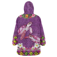 Hawaiian Lei Turtle and Plumeria Wearable Blanket Hoodie Polynerian Art Tattoo-Mauve Color