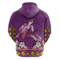 Hawaiian Lei Turtle and Plumeria Zip Hoodie Polynerian Art Tattoo-Mauve Color LT03 - Polynesian Pride