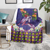 Hawaiian Lei Turtle and Plumeria Blanket Polynerian Art Tattoo-Navy Color