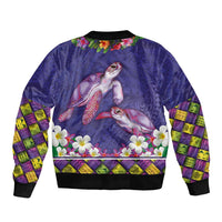 Hawaiian Lei Turtle and Plumeria Bomber Jacket Polynerian Art Tattoo-Navy Color LT03 - Polynesian Pride