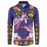 Hawaiian Lei Turtle and Plumeria Button Sweatshirt Polynerian Art Tattoo-Navy Color LT03 Navy - Polynesian Pride
