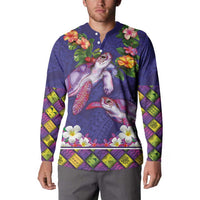 Hawaiian Lei Turtle and Plumeria Button Sweatshirt Polynerian Art Tattoo-Navy Color LT03 - Polynesian Pride