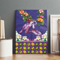 Hawaiian Lei Turtle and Plumeria Canvas Wall Art Polynerian Art Tattoo-Navy Color