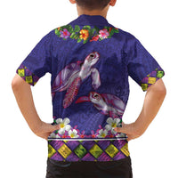Hawaiian Lei Turtle and Plumeria Family Matching Puletasi and Hawaiian Shirt Polynerian Art Tattoo-Navy Color LT03 - Polynesian Pride